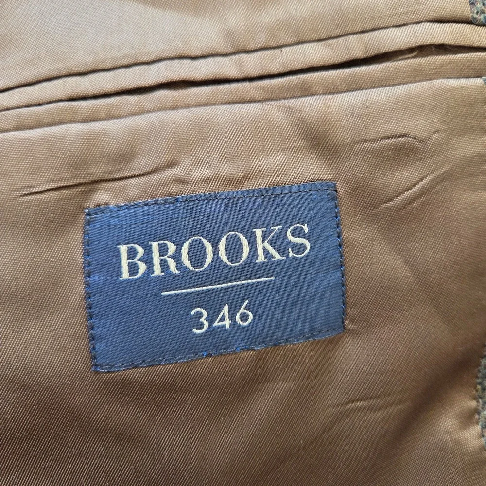 Brooks 346 Mens Wool Lambswool Blazer Sport Coat Green Brown 44 Regular 95-20720